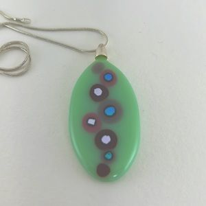 Bath Aqua Glass art glass pendant on sterling chain.